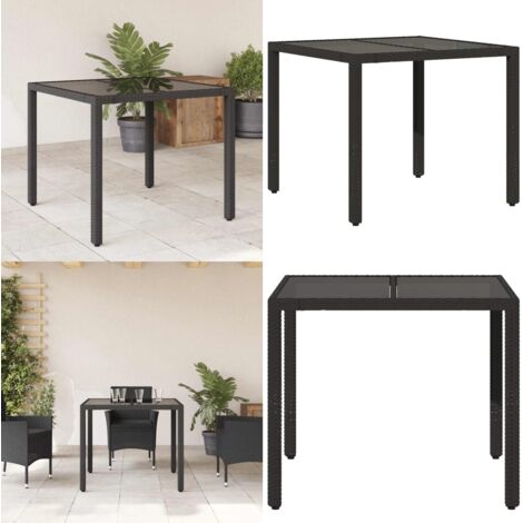 Tavolo da Giardino Piano in Vetro Nero 90x90x75 cm Polyrattan - Tavolo in vetro - Rattan PE