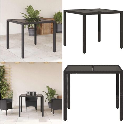 Tavolo da Giardino Piano in Vetro Nero 90x90x75 cm Polyrattan - Tavolo in vetro - Rattan PE
