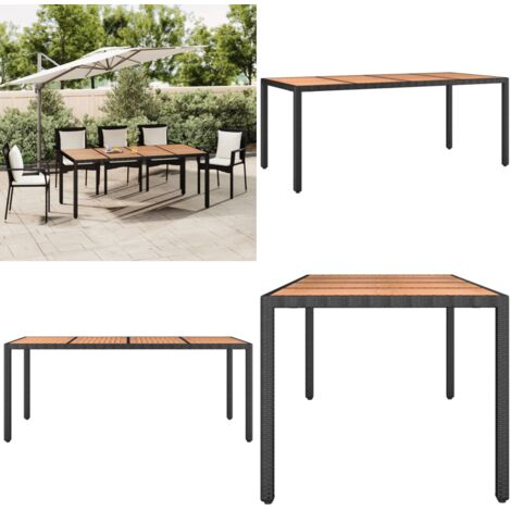 Tavolo da Giardino Piano Legno Nero Polyrattan Massello Acacia - Tavolo in legno - Tavolo in rattan