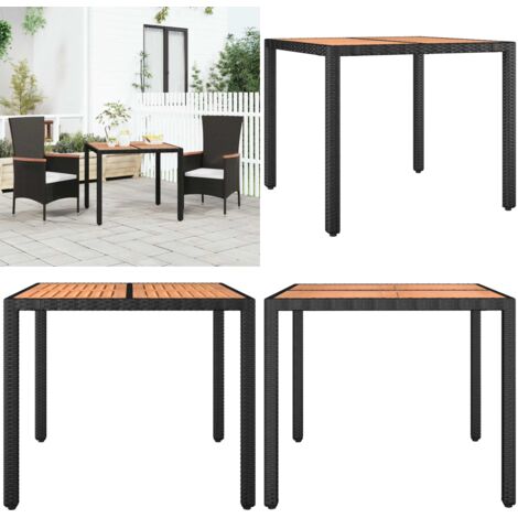 Tavolo da Giardino Piano Legno Nero Polyrattan Massello Acacia - Tavolo in legno - Tavolo in rattan
