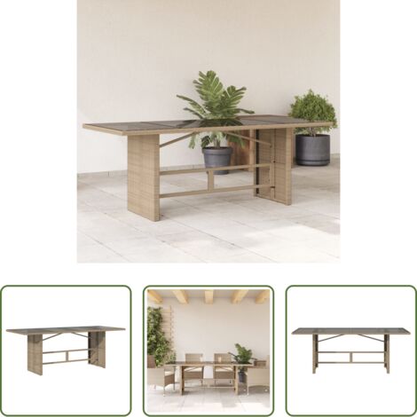 Tavolo da giardino piano -  Tavolo da Giardino Piano in Vetro Beige 190x80x75 cm Polyrattan