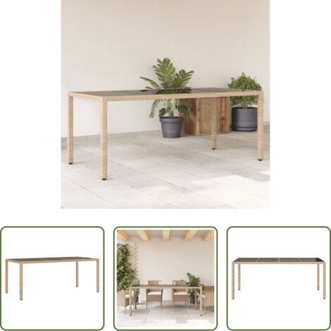 Tavolo da giardino piano -  Tavolo da Giardino Piano in Vetro Beige 190x90x75 cm Polyrattan