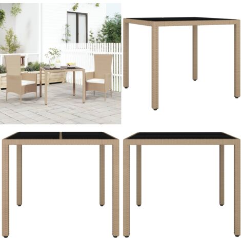 Tavolo da Giardino Piano Vetro Beige Polyrattan Vetro Temperato - Piano in vetro - Rattan PE
