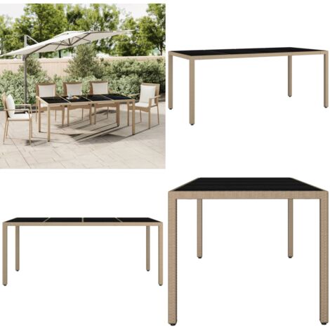 Tavolo da Giardino Piano Vetro Beige Polyrattan Vetro Temperato - Piano in vetro - Rattan PE