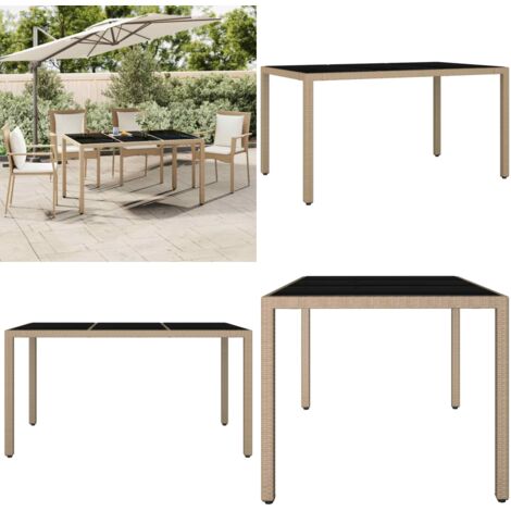 Tavolo da Giardino Piano Vetro Beige Polyrattan Vetro Temperato - Piano in vetro - Rattan PE
