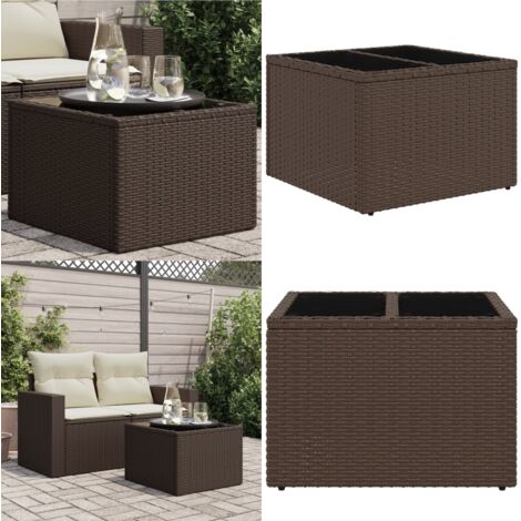 Tavolo da Giardino Piano Vetro Marrone 55x55x37 cm Polyrattan - Tavolo da esterno - Tavolo in vetro