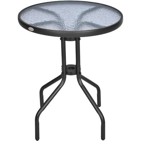 Tavolo da giardino rotondo Ø60x70 cm, in metallo con vetro di sicurezza, tavolo da balcone ideale per giardino e balcone