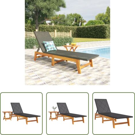 Tavolo da giardino -  Sdraio con Tavolo Polyrattan e Legno Massello di Acacia