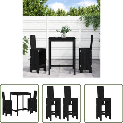 Tavolo da giardino - Set Bar da Giardino 3 pz Nero in Legno Massello di Pino