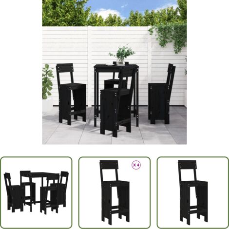 Tavolo da giardino -  Set Bar da Giardino 5 pz Nero in Legno Massello di Pino