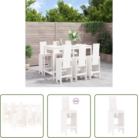 Tavolo da giardino -  Set Bar da Giardino 7 pz Bianco in Legno Massello di Pino