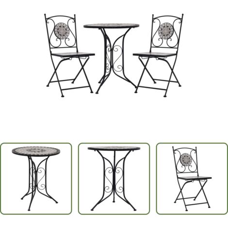 Tavolo da giardino -  Set Bistrò 3 pz con Mosaico in Ceramica Grigio