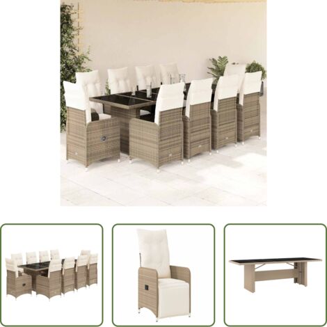 Tavolo da giardino -  Set Bistrò da Giardino 11 pz con Cuscini in Polyrattan Beige