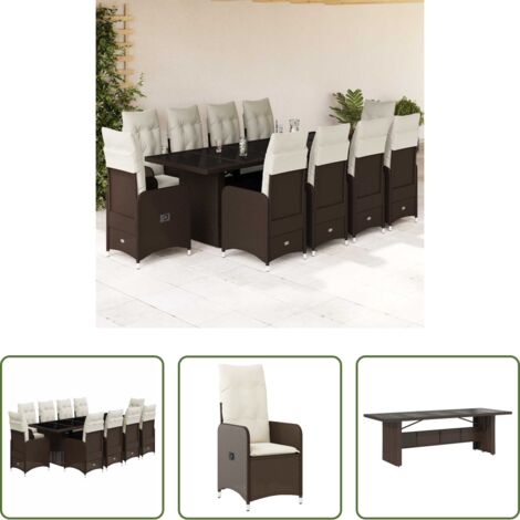 Tavolo da giardino -  Set Bistrò da Giardino 11 pz con Cuscini in Polyrattan Marrone
