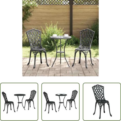 Tavolo da giardino -  Set Bistro da Giardino 3 pcs Nero Alluminio