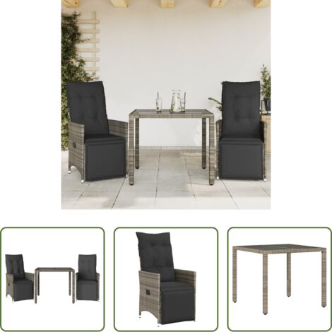 Tavolo da giardino -  Set Bistrò da Giardino 3 pz con Cuscini in Polyrattan Grigio