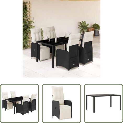 Tavolo da giardino -  Set Bistrò da Giardino 5 pz con Cuscini in Polyrattan Nero