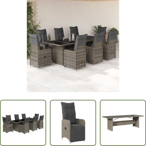 Tavolo da giardino -  Set Bistrò da Giardino 9 pz con Cuscini in Polyrattan Grigio