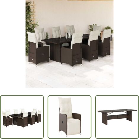 Tavolo da giardino -  Set Bistrò da Giardino 9 pz con Cuscini in Polyrattan Marrone