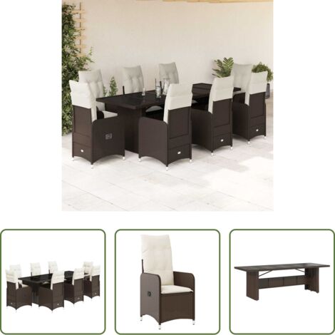 Tavolo da giardino -  Set Bistrò da Giardino 9 pz con Cuscini in Polyrattan Marrone
