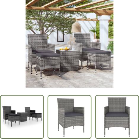 Tavolo da giardino -  Set Bistrot da Giardino 5pz Polyrattan e Vetro Temperato Grigio