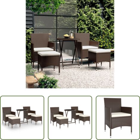 Tavolo da giardino - Set Bistrot Giardino 5 pz Polyrattan e Vetro Temperato Marrone