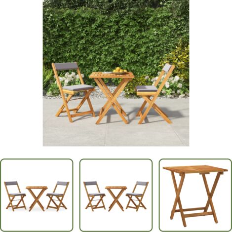 Tavolo da giardino -  Set da Bistrò Pieghevole 3pz con Cuscini Legno Massello Acacia
