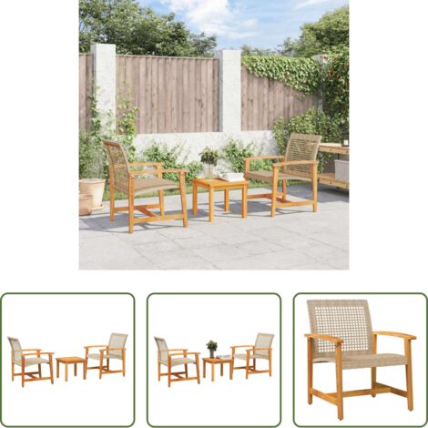 Tavolo da giardino -  Set da Bistrot 3 pz Beige in Polyrattan e Legno di Acacia