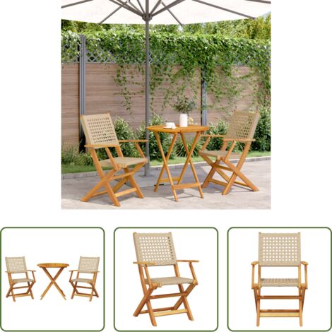 Tavolo da giardino -  Set da Bistrot 3 pz Beige in Polyrattan e Legno Massello