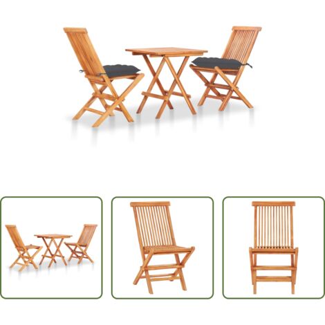 Tavolo da giardino -  Set da Bistrot 3 pz con Cuscini Antracite in Massello di Teak