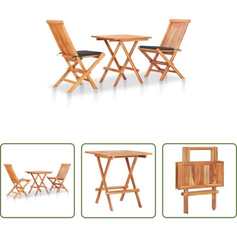 Tavolo da giardino -  Set da Bistrot 3 pz con Cuscini Antracite in Massello di Teak