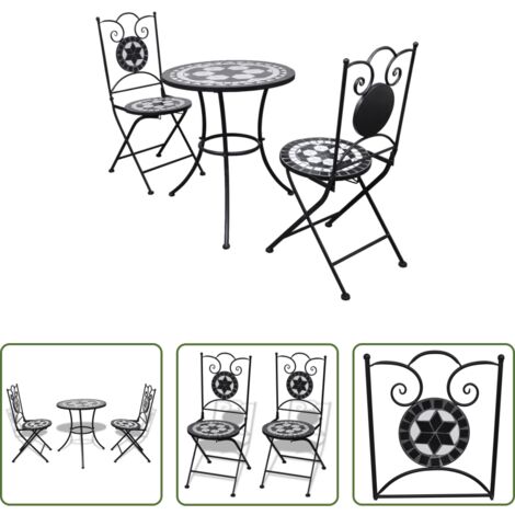 Tavolo da giardino - Set da Bistrot 3 pz in Piastrelle di Ceramica Nero e Bianco