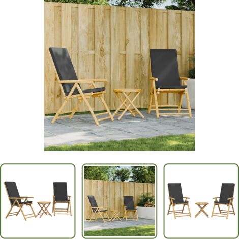 Tavolo da giardino -  Set da Bistrot Pieghevole 3pz con Cuscini Grigio Scuro Bambù
