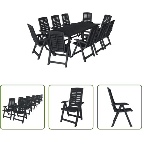 Tavolo da giardino -  Set da Pranzo da Giardino 11 pz in Plastica Antracite