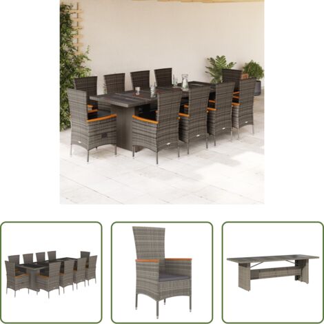 Tavolo da giardino -  Set da Pranzo da Giardino 11pz con Cuscini in Polyrattan Grigio