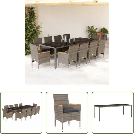 Tavolo da giardino -  Set da Pranzo da Giardino 11pz con Cuscini Polyrattan e Vetro