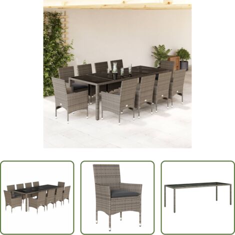 Tavolo da giardino -  Set da Pranzo da Giardino 11pz con Cuscini Polyrattan e Vetro