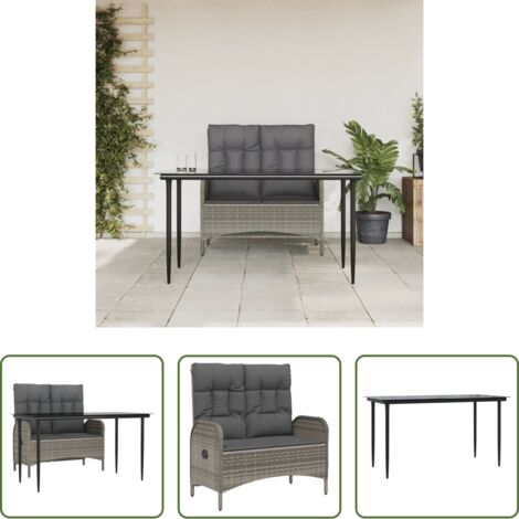 Tavolo da giardino -  Set da Pranzo da Giardino 2 pz con Cuscini in Polyrattan Grigio