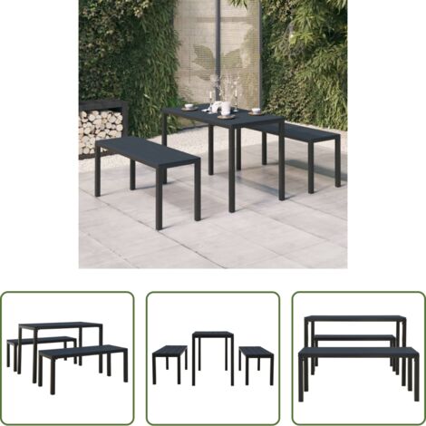 Tavolo da giardino -  Set da Pranzo da Giardino 3 pz in Acciaio e WPC Nero