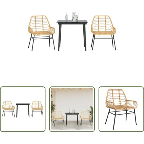 Tavolo da giardino -  Set da Pranzo da Giardino 3 pz Marrone in Polyrattan Vetro