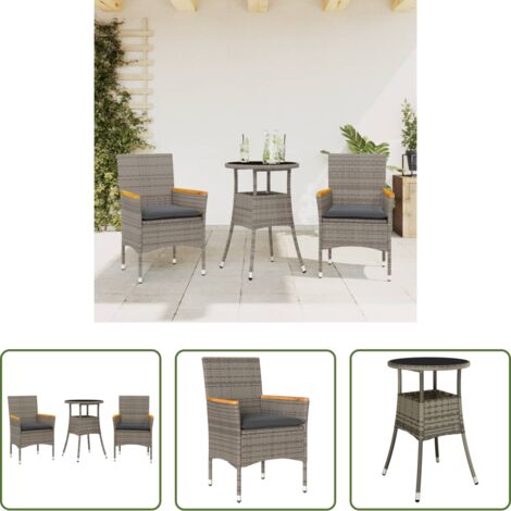 Tavolo da giardino -  Set da Pranzo da Giardino 3pz con Cuscini in Polyrattan e Vetro