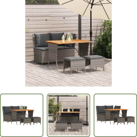 Tavolo da giardino -  Set da Pranzo da Giardino 4 pz con Cuscini in Polyrattan Grigio