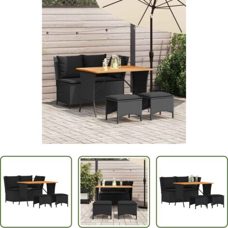 Tavolo da giardino -  Set da Pranzo da Giardino 4 pz con Cuscini Nero in Polyrattan