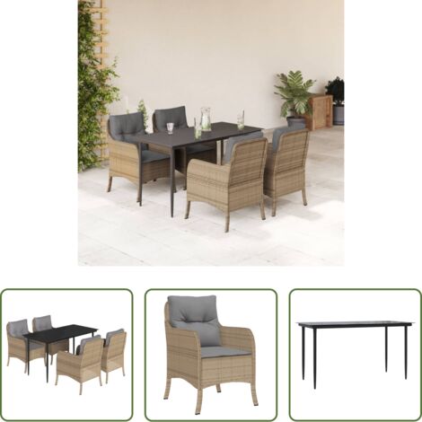 Tavolo da giardino -  Set da Pranzo da Giardino 5 pz con Cuscini Beige in Polyrattan