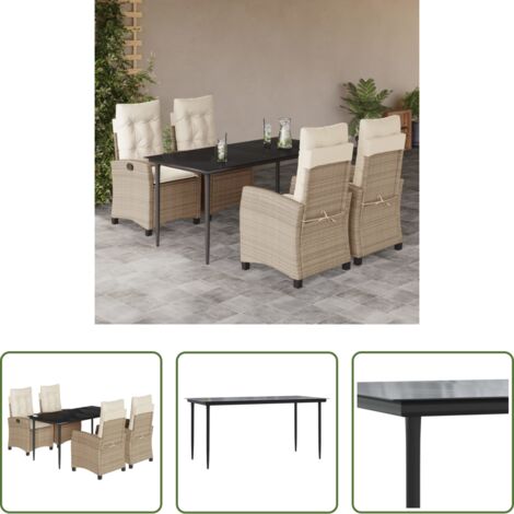Tavolo da giardino -  Set da Pranzo da Giardino 5 pz con Cuscini Beige in Polyrattan