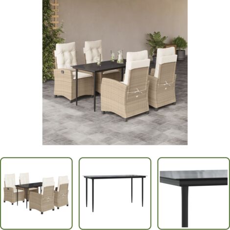 Tavolo da giardino -  Set da Pranzo da Giardino 5 pz con Cuscini Beige in Polyrattan