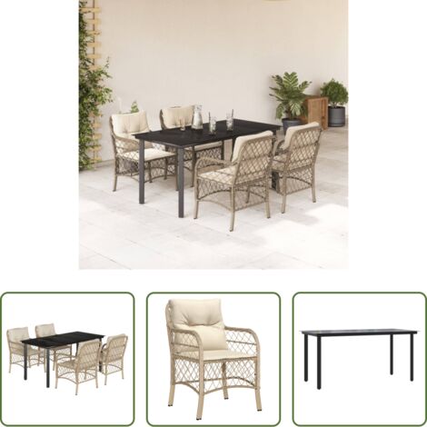 Tavolo da giardino -  Set da Pranzo da Giardino 5 pz con Cuscini Beige in Polyrattan