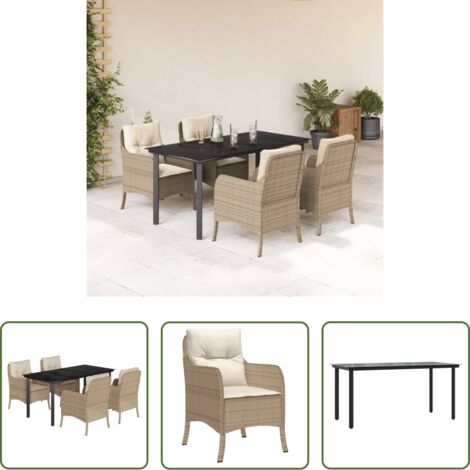Tavolo da giardino -  Set da Pranzo da Giardino 5 pz con Cuscini Beige in Polyrattan