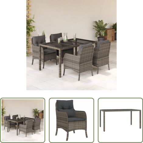 Tavolo da giardino -  Set da Pranzo da Giardino 5 pz con Cuscini in Polyrattan Grigio