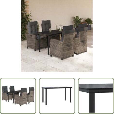 Tavolo da giardino -  Set da Pranzo da Giardino 5 pz con Cuscini in Polyrattan Grigio